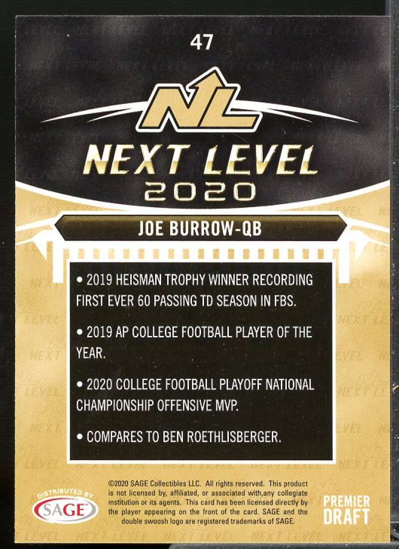 Joe Burrow Rookie Card 2020 SAGE HIT #47  Image 2