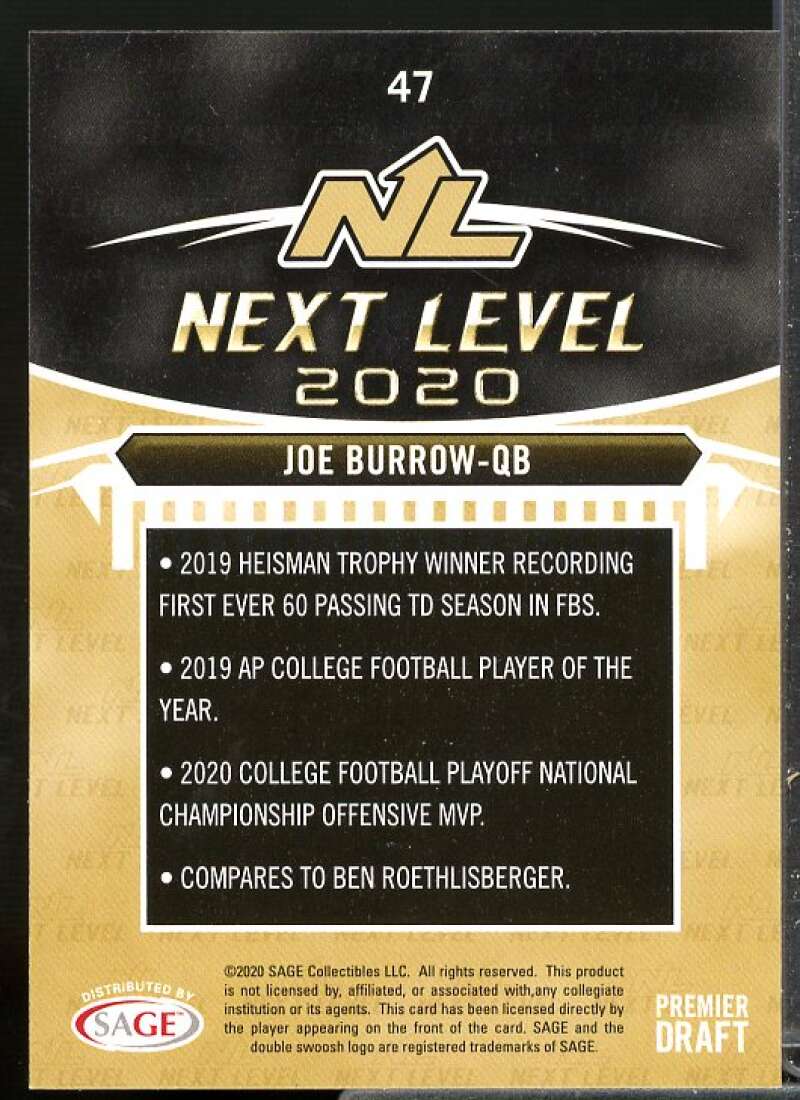 Joe Burrow Rookie Card 2020 SAGE HIT #47  Image 2