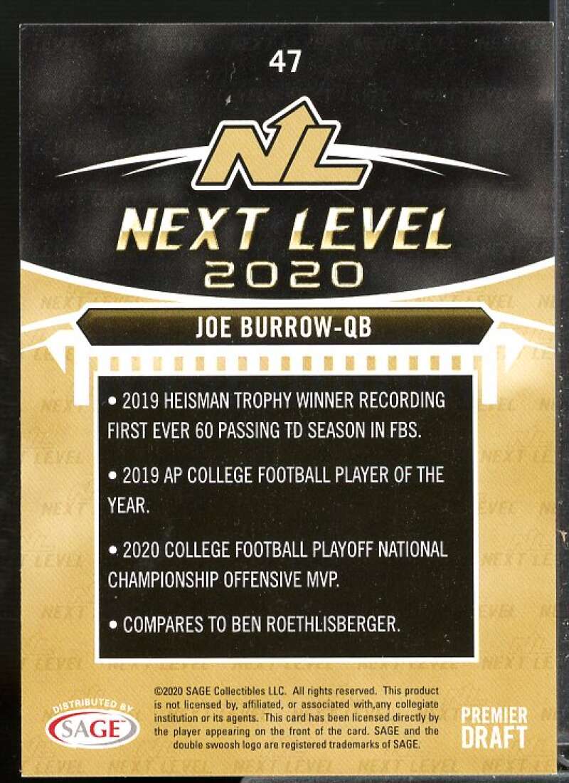 Joe Burrow Rookie Card 2020 SAGE HIT #47  Image 2