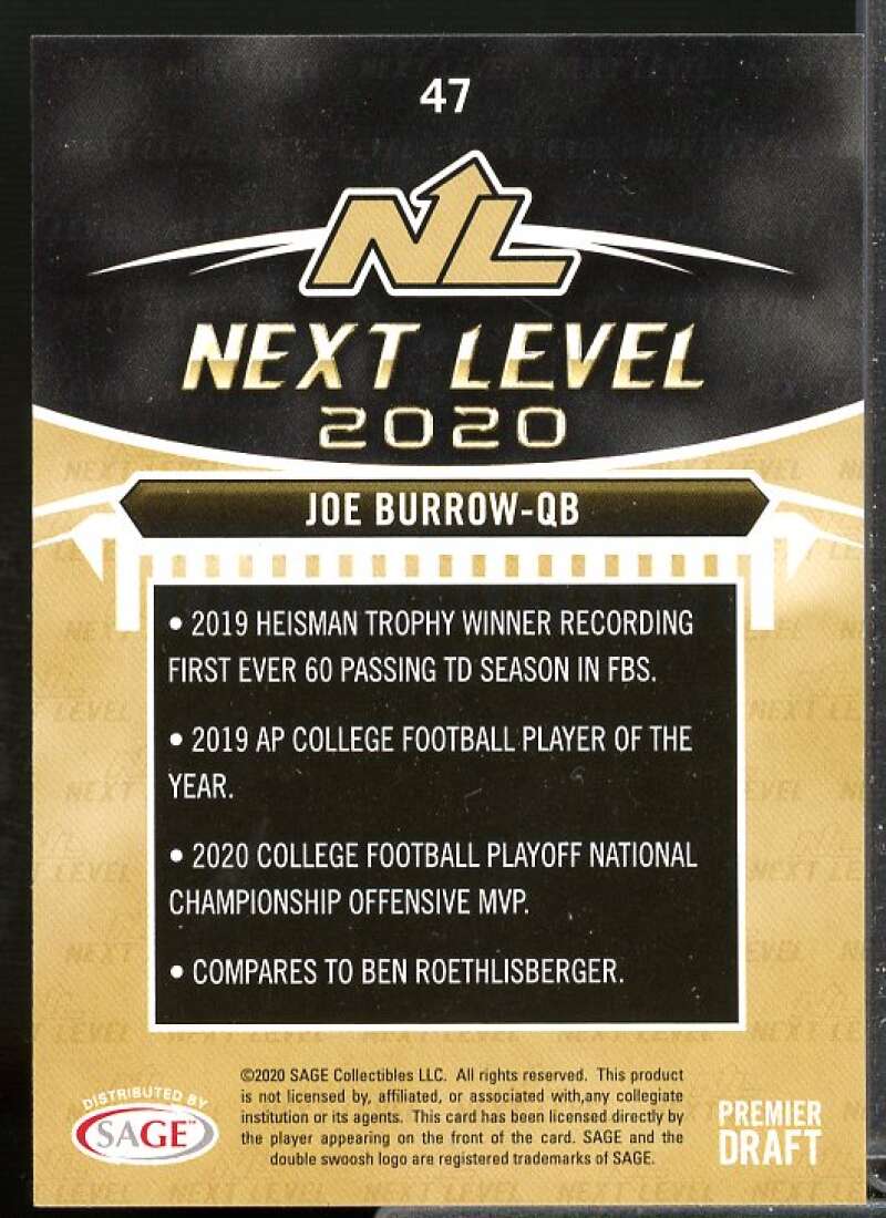 Joe Burrow Rookie Card 2020 SAGE HIT #47  Image 2