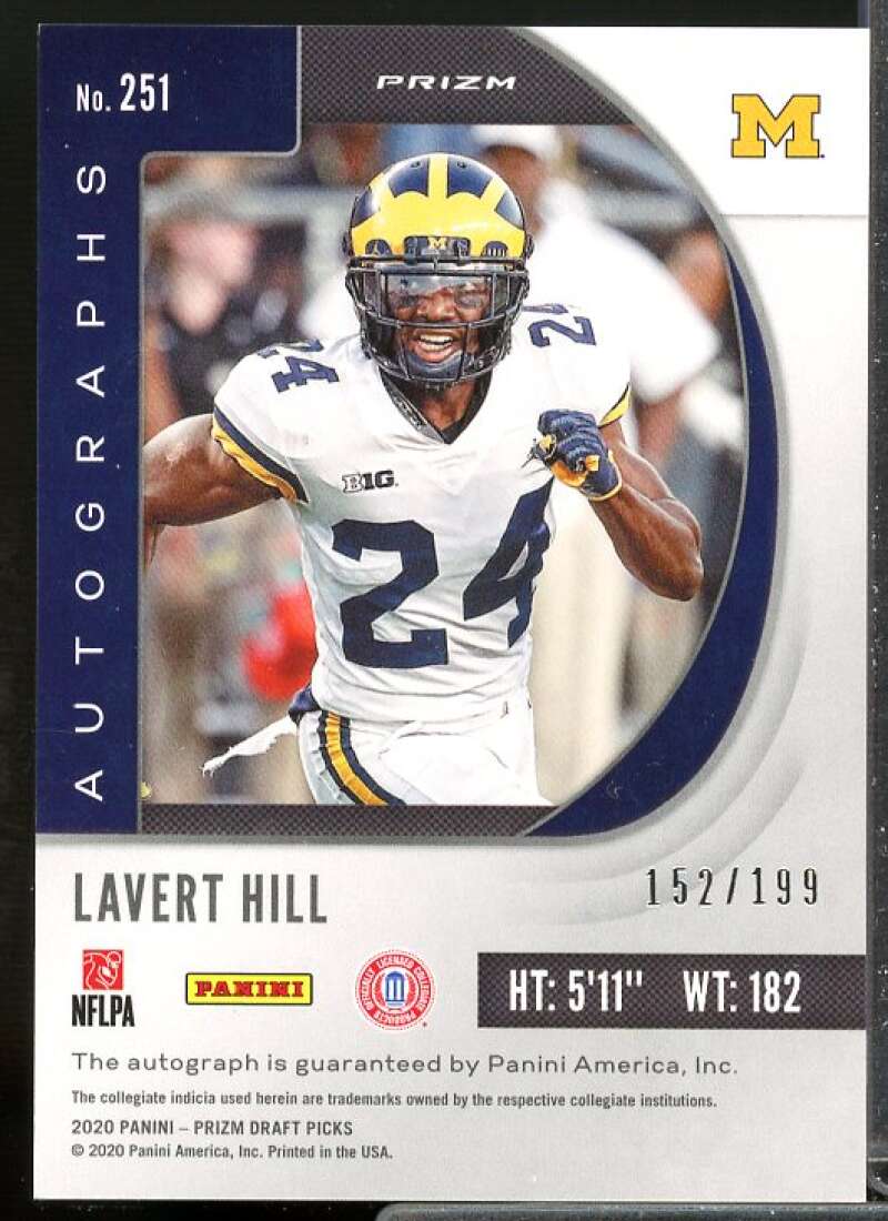 Lavert Hill 2020 Panini Prizm Draft Picks Autograph Prizm Purple and Green #251  Image 2