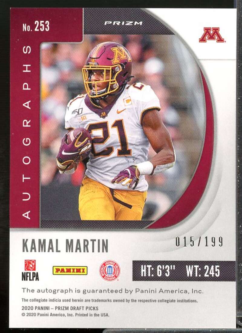 Kamal Martin Card 2020 Prizm Draft Picks Autograph Prizms Purple and Green #253  Image 2
