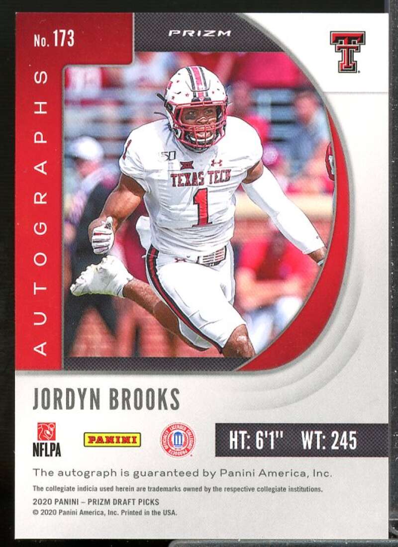 Jordyn Brooks Rookie 2020 Panini Prizm Draft Picks Autograph Prizms Blue #173  Image 2