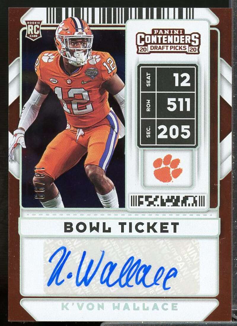 K'Von Wallace AU Rookie 2020 Panini Contenders Draft Picks Bowl Ticket #239  Image 1