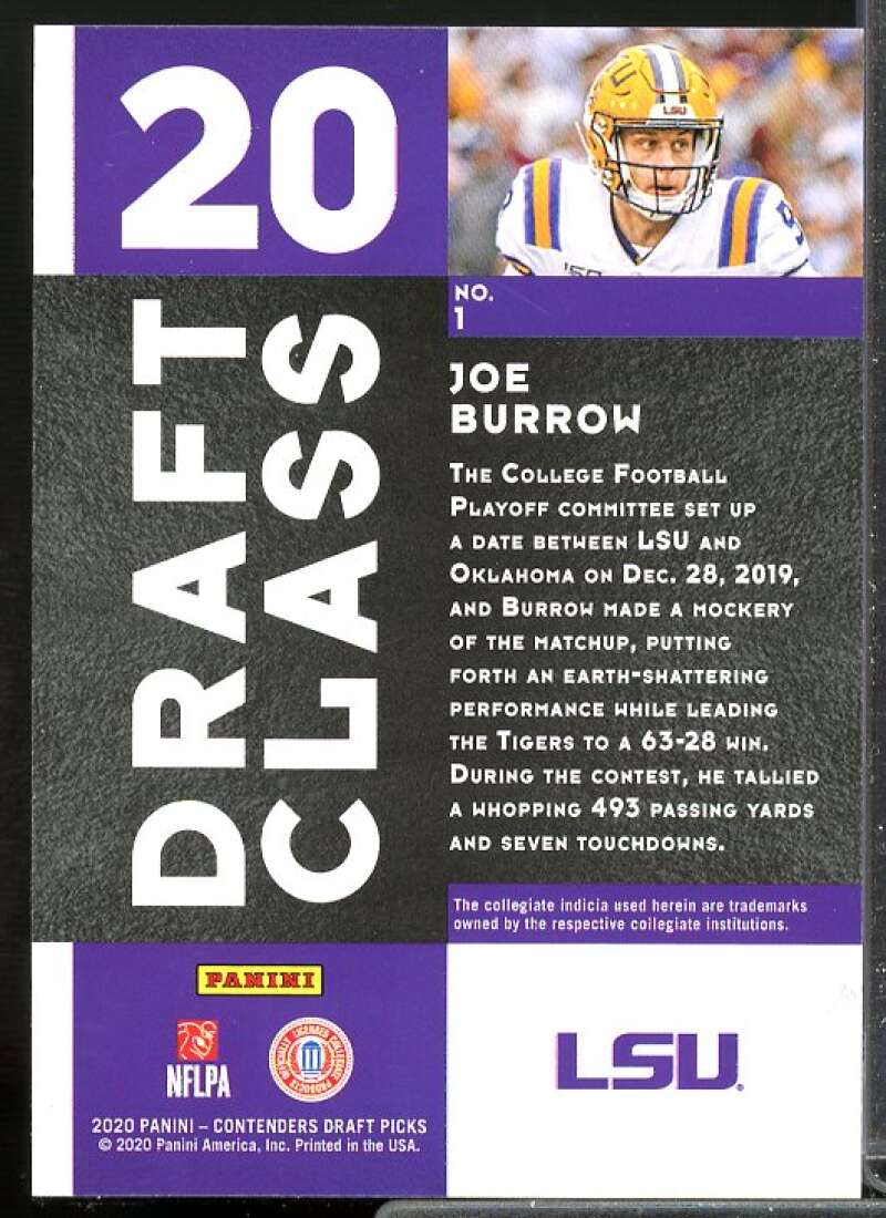 Joe Burrow Rookie Card 2020 Panini Contenders Draft Picks Draft Class #1  Image 2