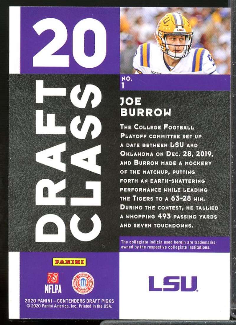 Joe Burrow Rookie Card 2020 Panini Contenders Draft Picks Draft Class #1  Image 2