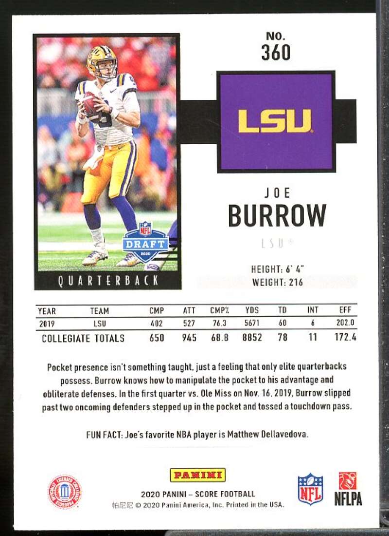 Joe Burrow Rookie Card 2020 Score #360  Image 2
