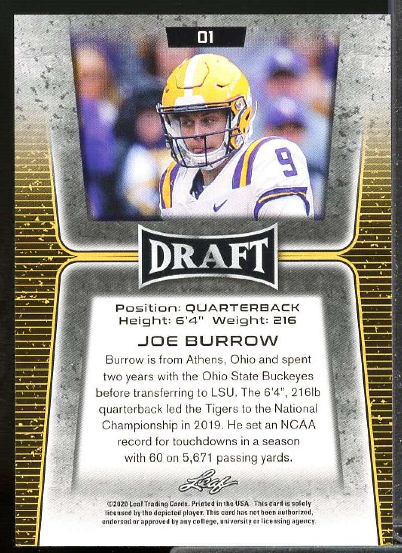 Joe Burrow Rookie Card 2020 Leaf Draft #1  Image 2