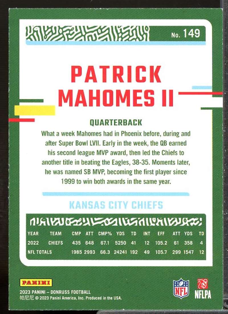 Patrick Mahomes II Card 2023 Donruss #149  Image 2