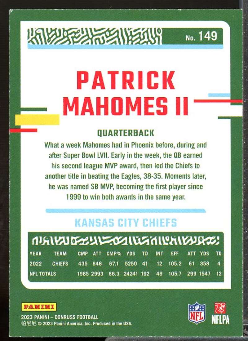 Patrick Mahomes II Card 2023 Donruss #149  Image 2