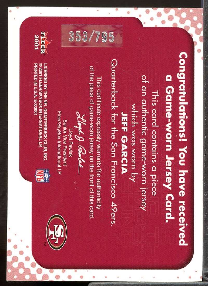 Jeff Garcia Card 2001 E-X Behind the Numbers Jerseys #14  Image 2