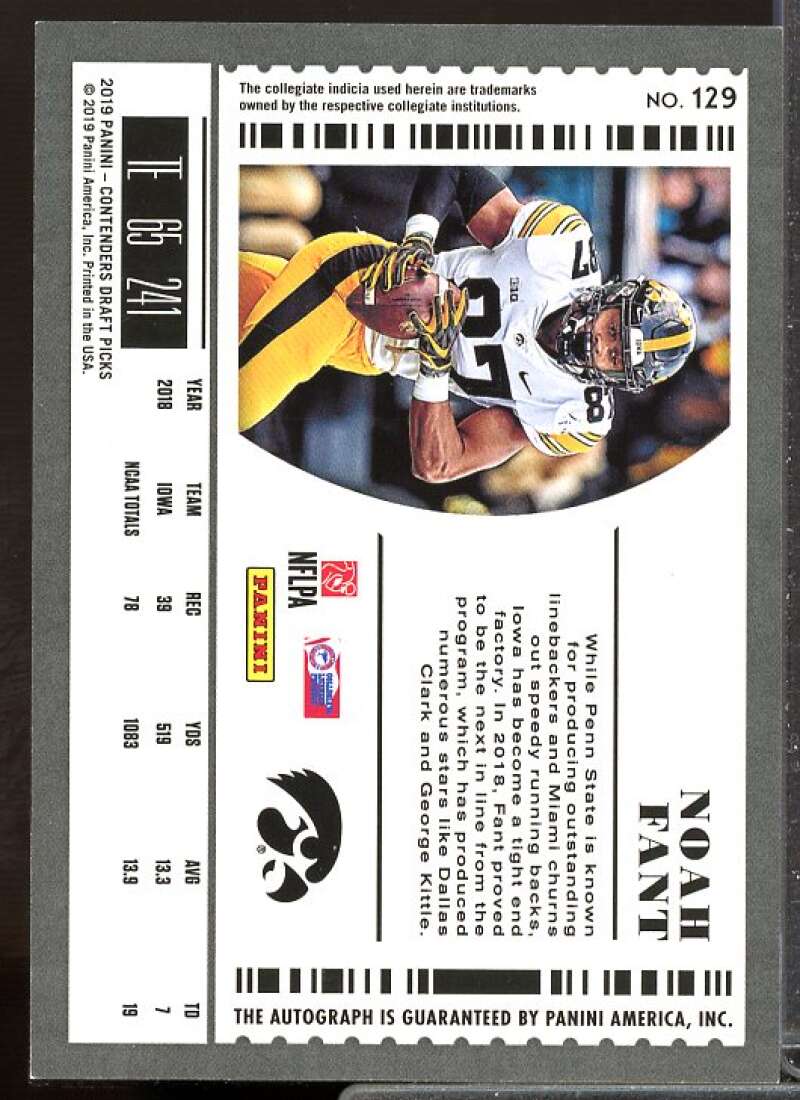 Noah Fant AU RC SP1/(white jsy) Rookie 2019 Panini Contenders Draft Picks #129A  Image 2