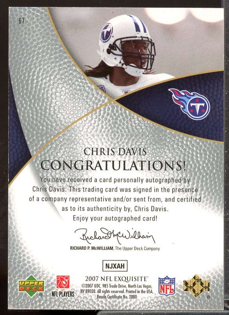 Chris Davis AU Rookie Card 2007 Exquisite Collection #67  Image 2