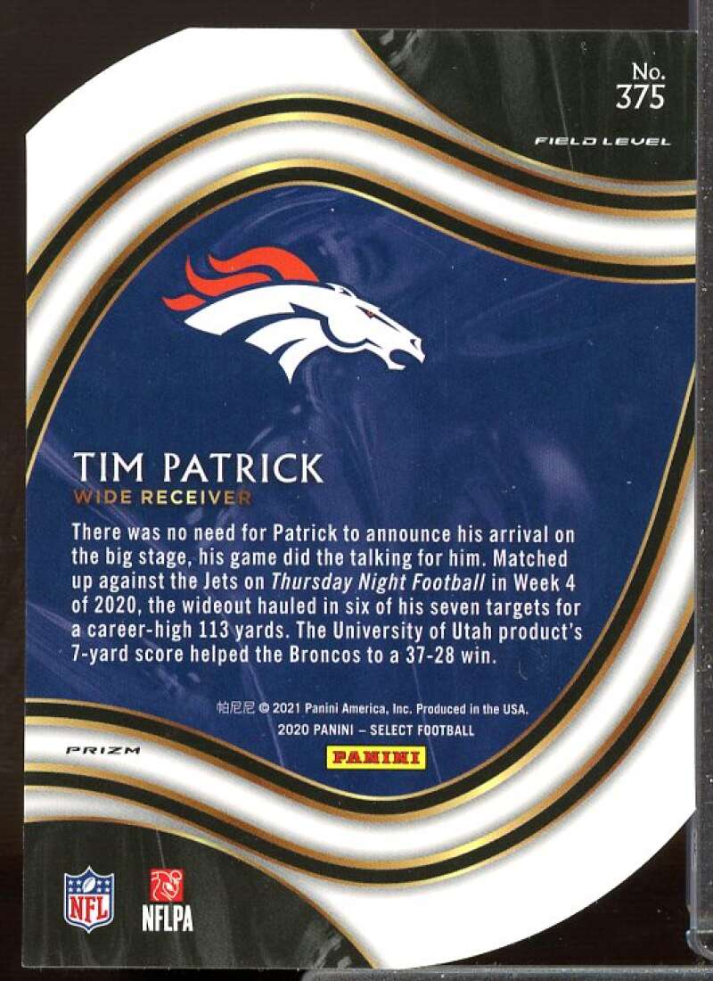 Tim Patrick Rookie Card 2020 Select Prizm Neon Green Die Cut #375  Image 2