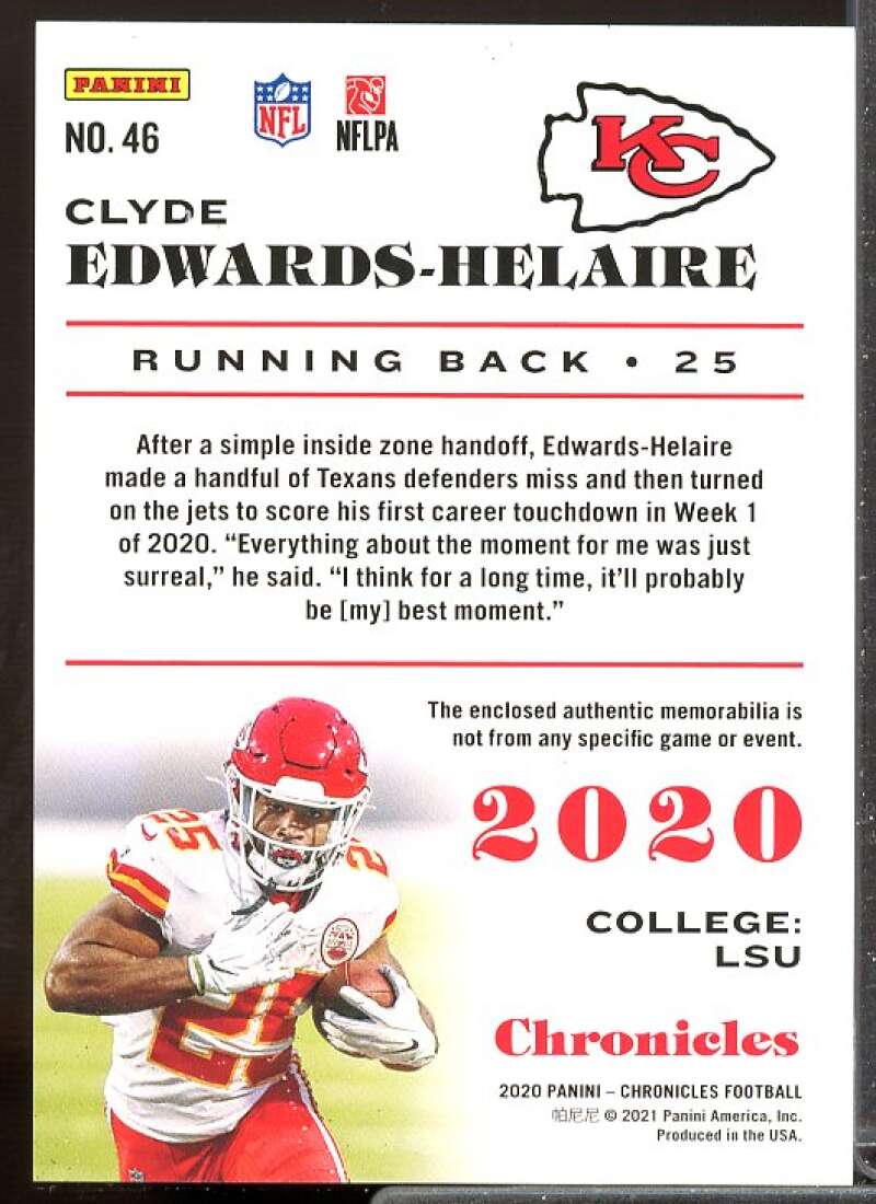 Clyde Edwards-Helaire Rookie Card 2020 Panini Chronicles Jerseys #46  Image 2