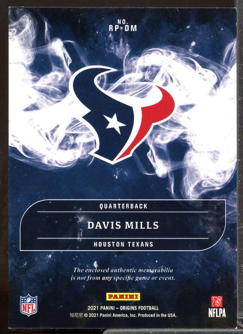 Davis Mills Rookie Card 2021 Panini Origins Rookie Patches #8  Image 2