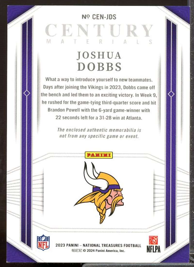 Joshua Dobbs Card 2023 Panini National Treasures Century Materials #56  Image 2