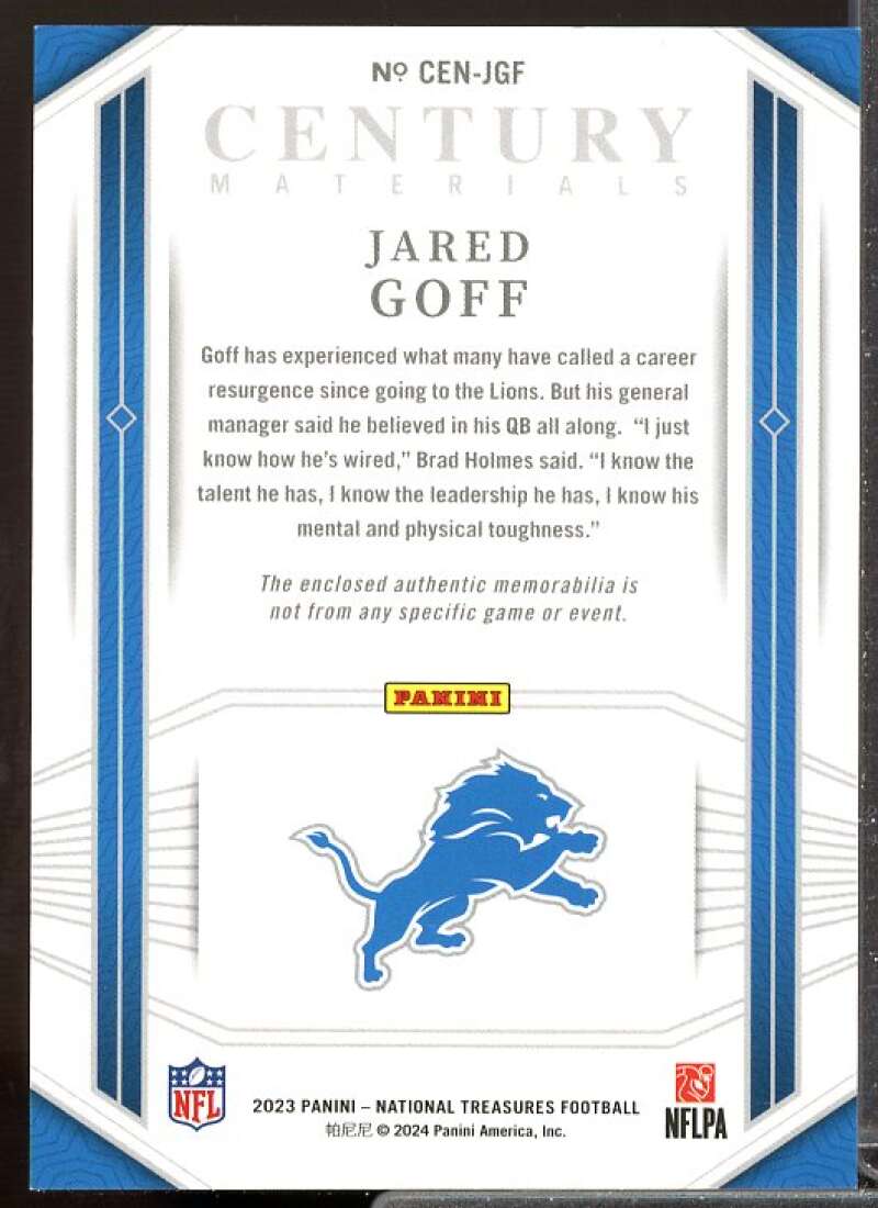Jared Goff Card 2023 Panini National Treasures Century Materials #47  Image 2