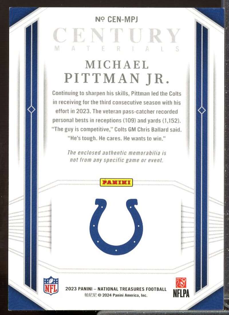 Michael Pittman Jr. Card 2023 Panini National Treasures Century Materials #74  Image 2