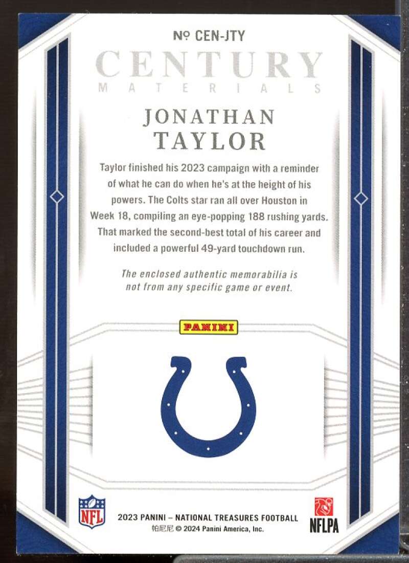 Jonathan Taylor Card 2023 Panini National Treasures Century Materials #52  Image 2