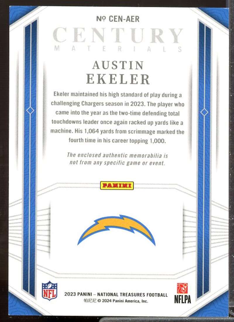 Austin Ekeler Card 2023 Panini National Treasures Century Materials #9  Image 2