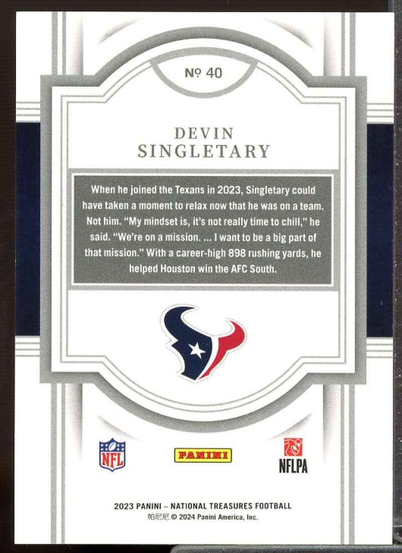 Devin Singletary Card 2023 Panini National Treasures Jersey Number Red #40  Image 2