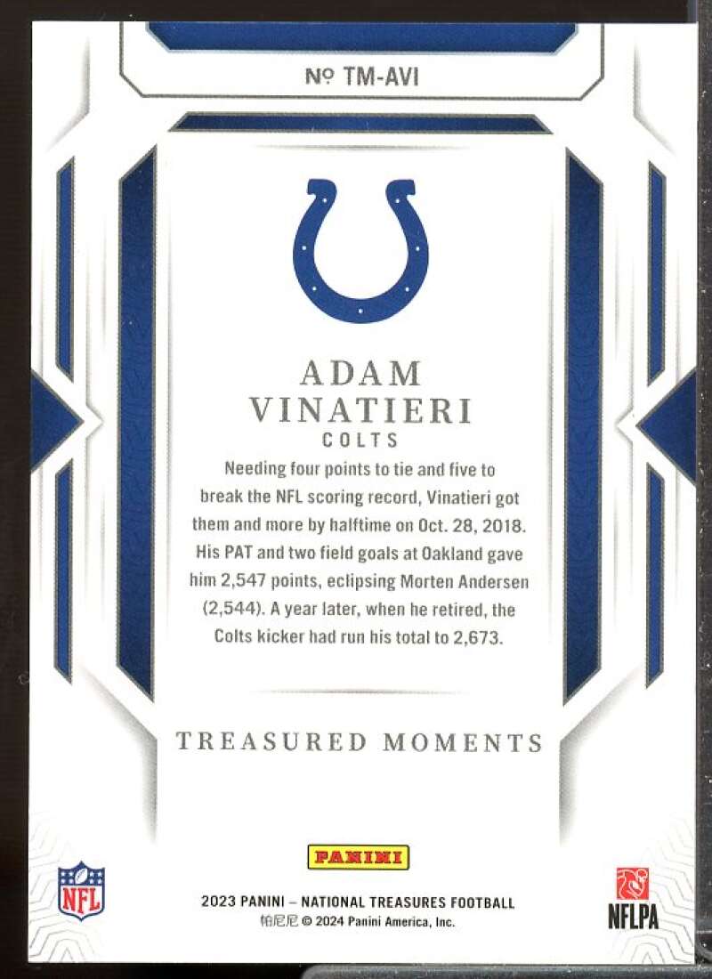 Adam Vinatieri Card 2023 Panini National Treasures Treasured Moments #9  Image 2
