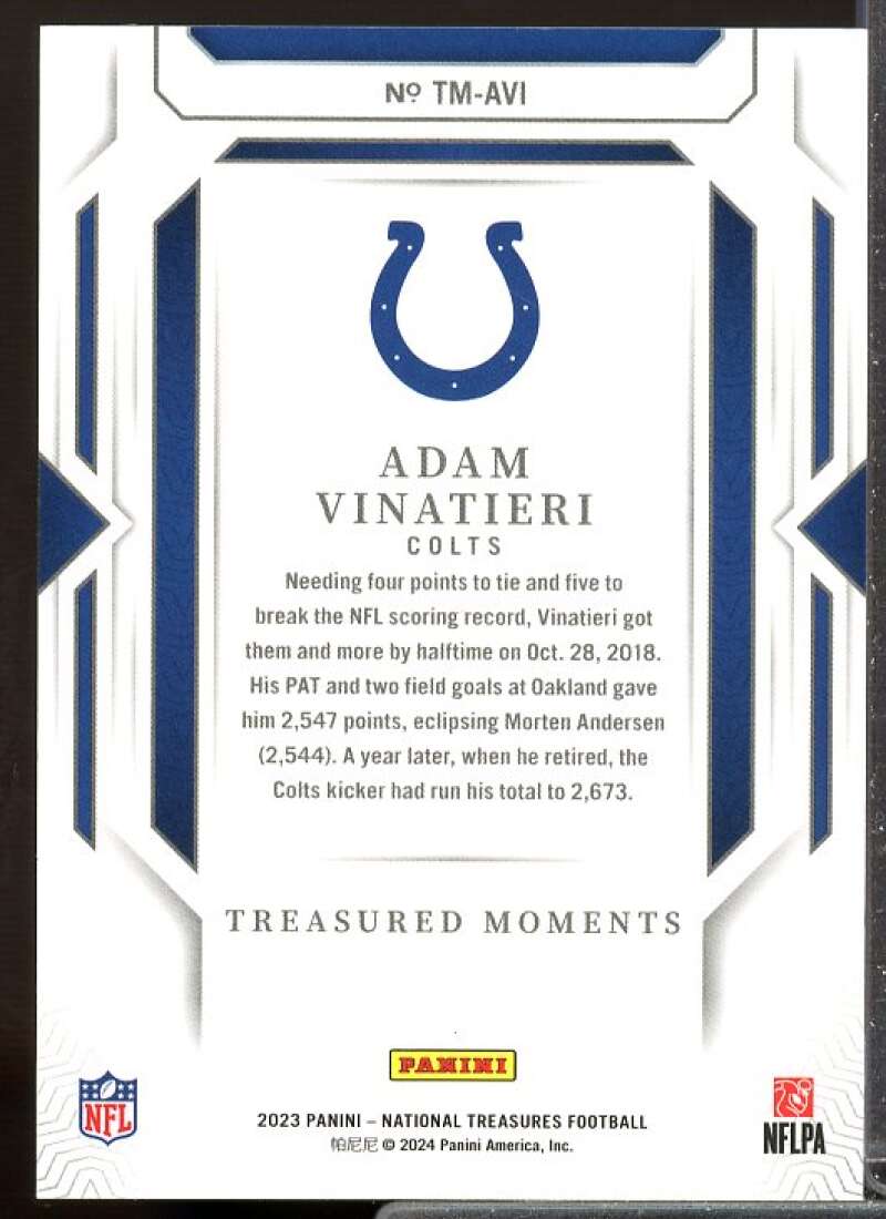 Adam Vinatieri 2023 Panini National Treasures Treasured Moments Holo Silver #9  Image 2