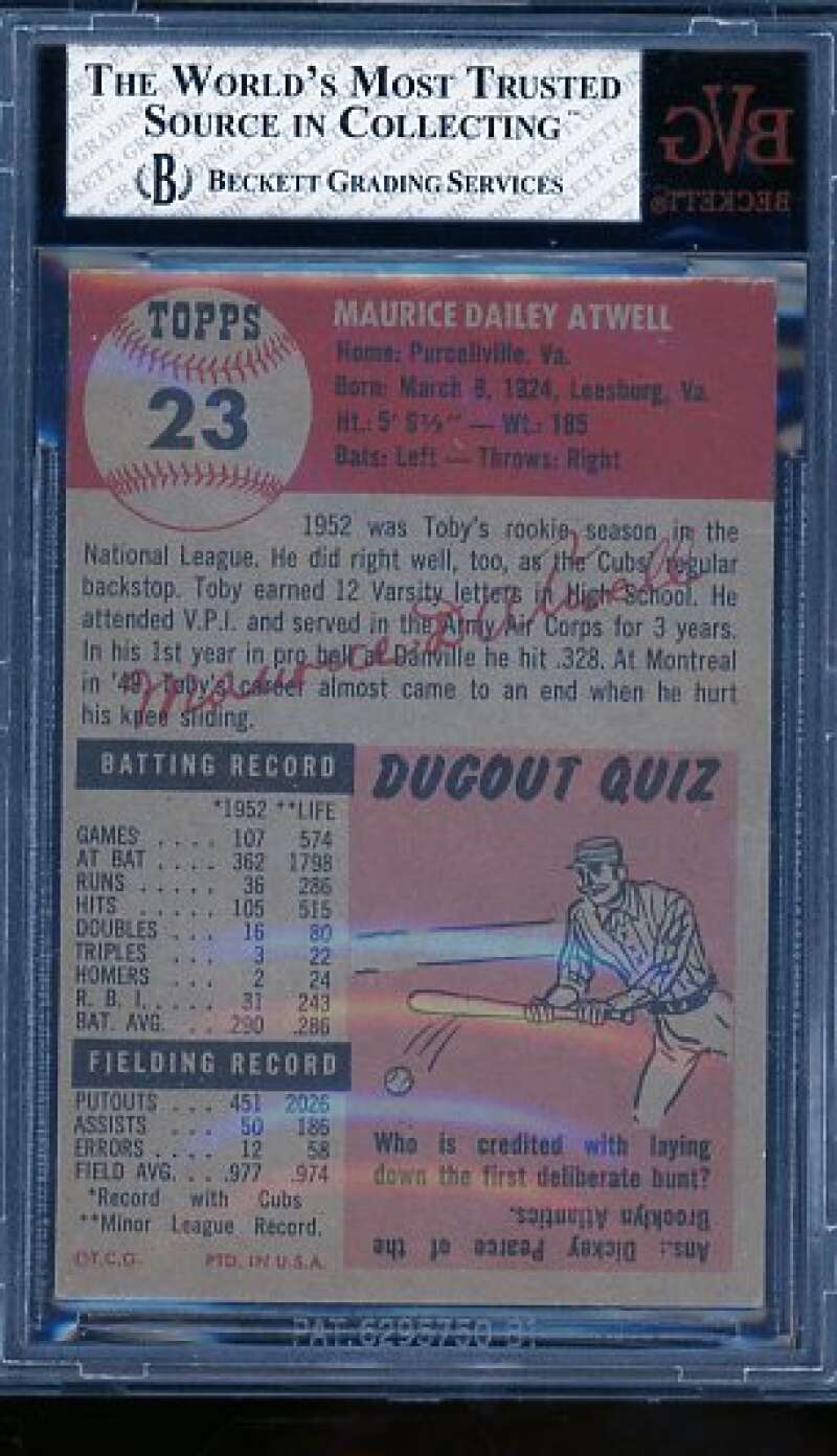 Toby Atwell Card 1953 Topps #23 BGS BVG 4 Image 2