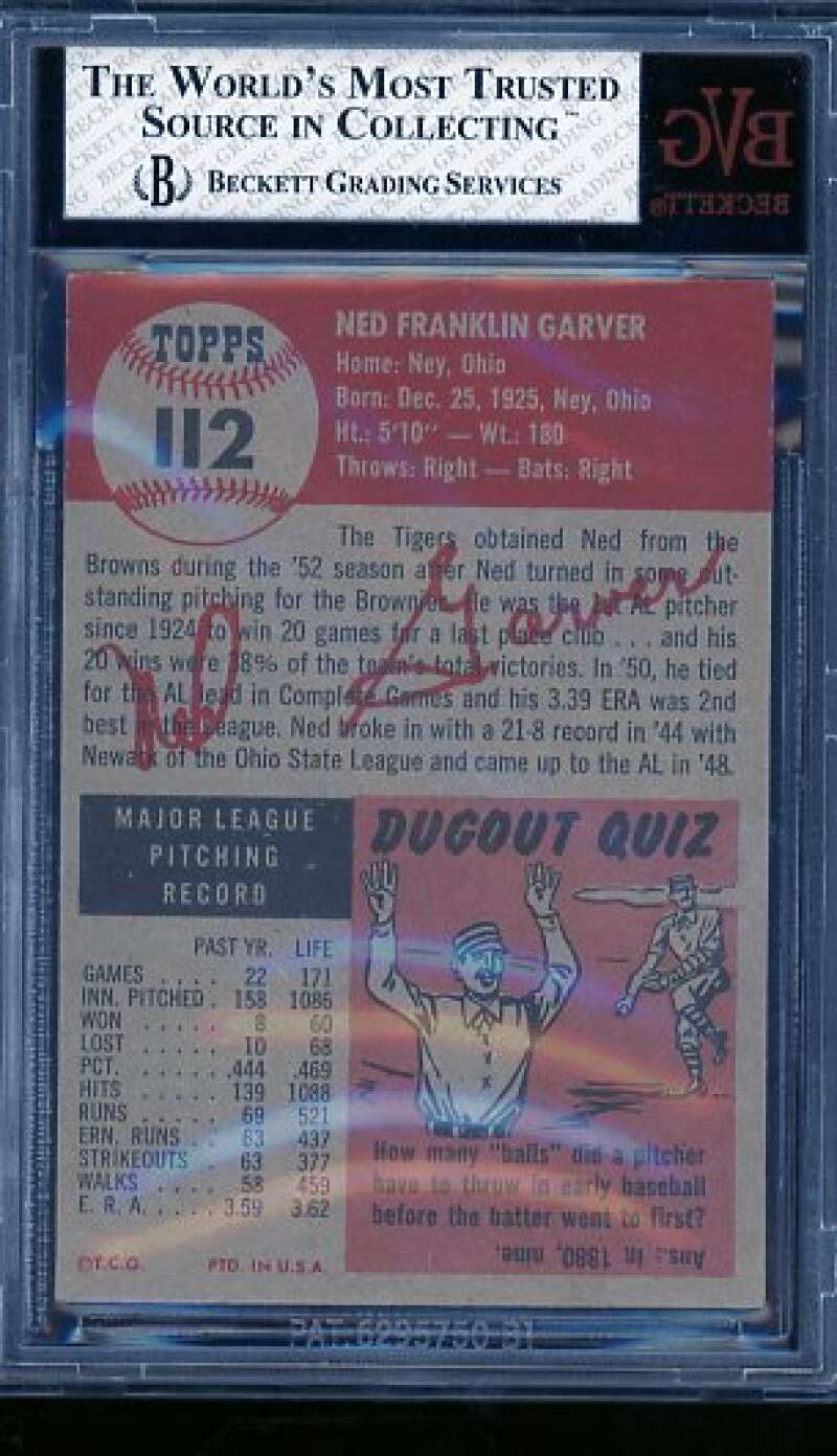 Ned Garver Card 1953 Topps #112 BGS BVG 4 (small crack on holder) Image 2