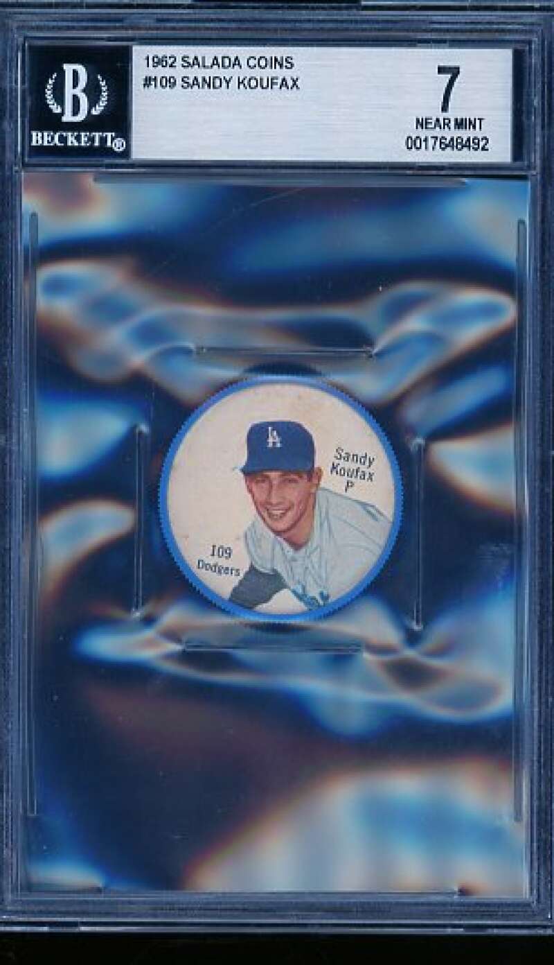 Sandy Koufax Card 1962 Salada Coins #109 BGS BVG 7 Image 1