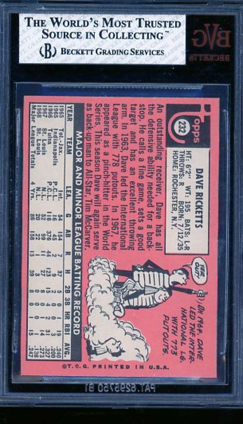 Dave Ricketts Card 1969 Topps #232 BGS BVG 8 Image 2