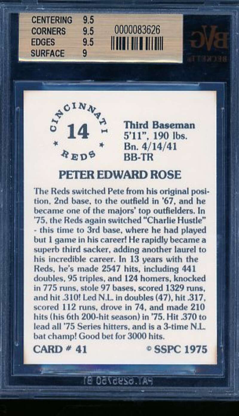 Pete Rose Card 1976 SSPC #41 BGS BVG 9.5 Image 2