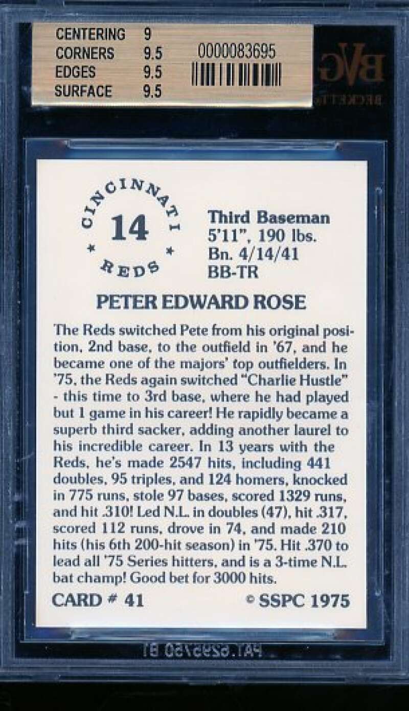 Pete Rose Card 1976 SSPC #41 BGS BVG 9.5 Image 2