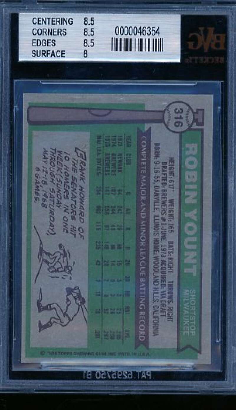 Robin Yount Card 1976 Topps #316 BGS BVG 8.5 Image 2