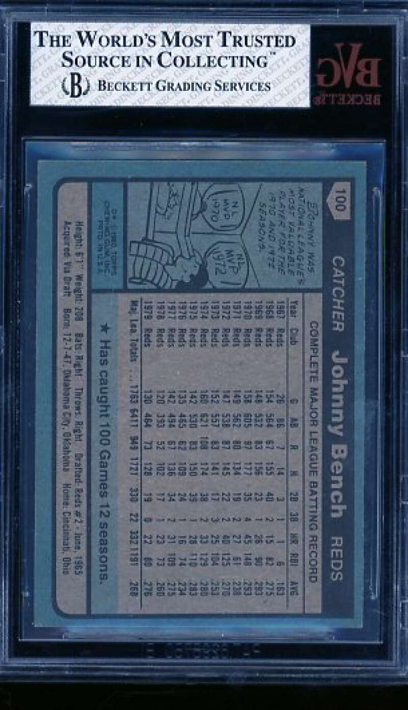 Johnny Bench Card 1980 Topps #100 BGS BVG 7 Image 2