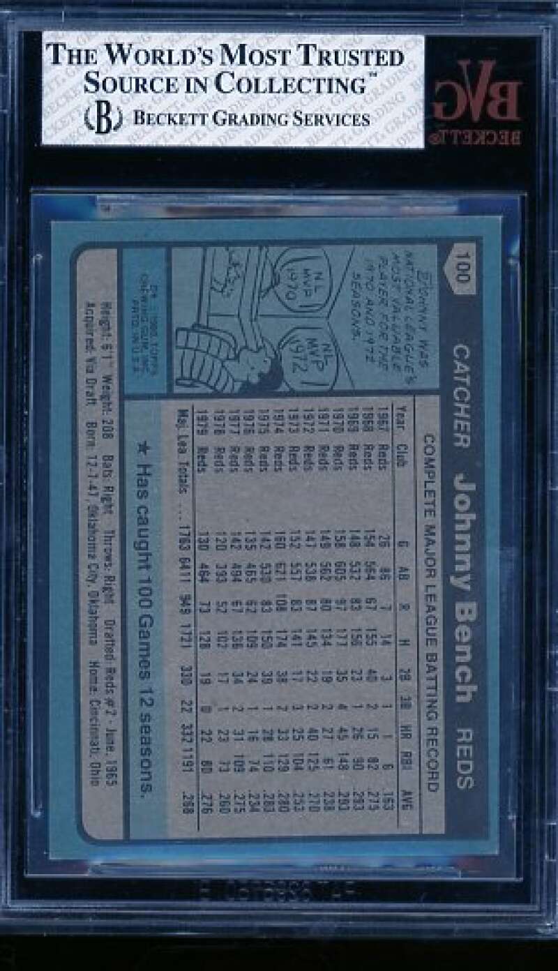 Johnny Bench Card 1980 Topps #100 BGS BVG 7 Image 2