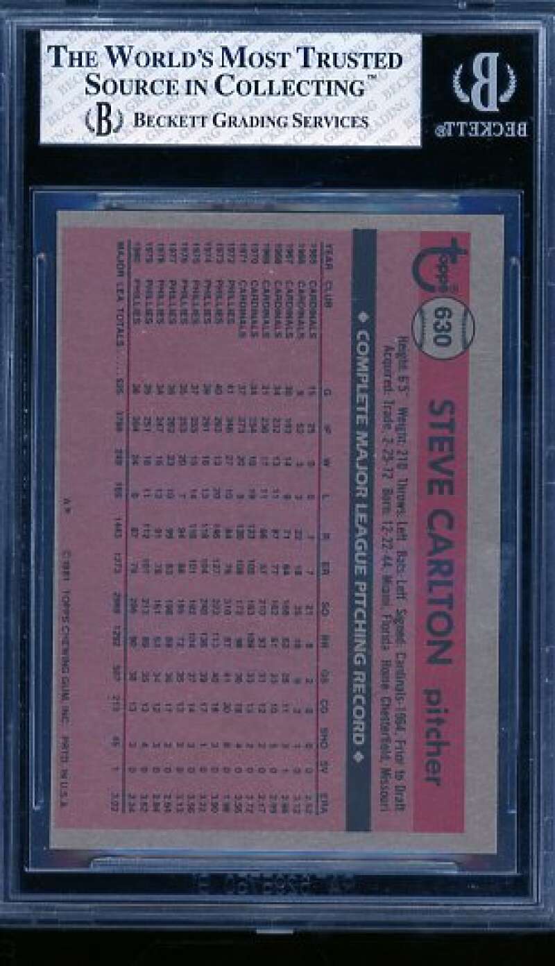 Steve Carlton Card 1981 Topps #630 BGS 6.5 Image 2