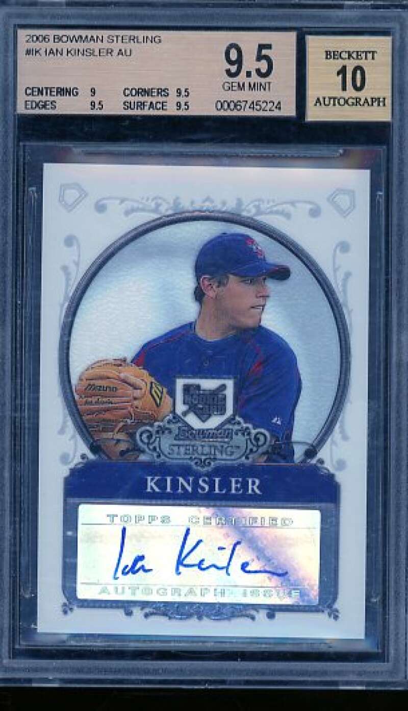 Ian Kinsler Rookie Card 2006 Bowman Sterling Autograph #IK BGS 9.5 Image 1