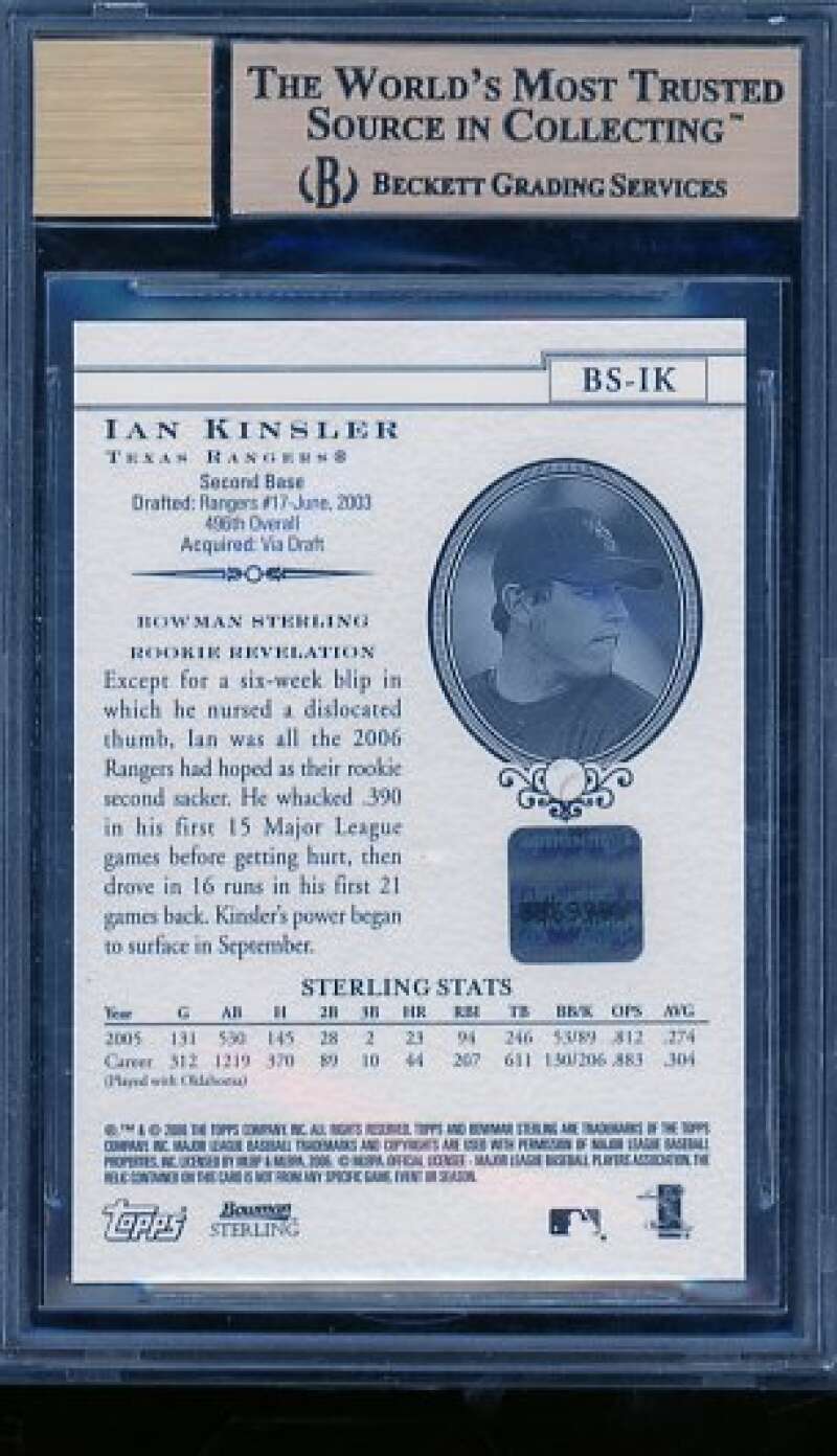 Ian Kinsler Rookie Card 2006 Bowman Sterling Autograph #IK BGS 9.5 Image 2