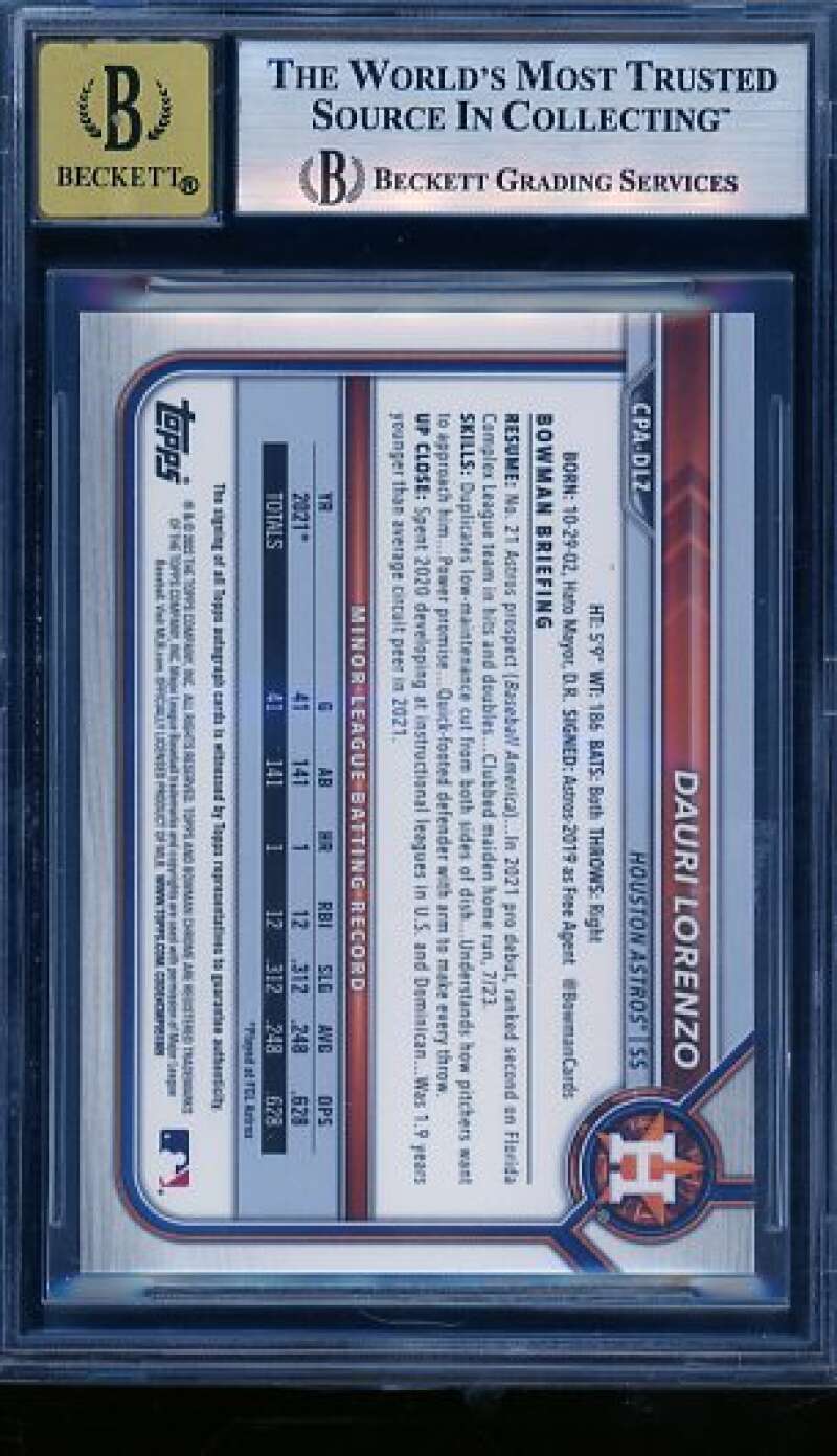Dauri Lorenzo Rookie 2022 Bowman Chrome Prospect Auto Speckle Ref #CPADLZ BGS 9 Image 2