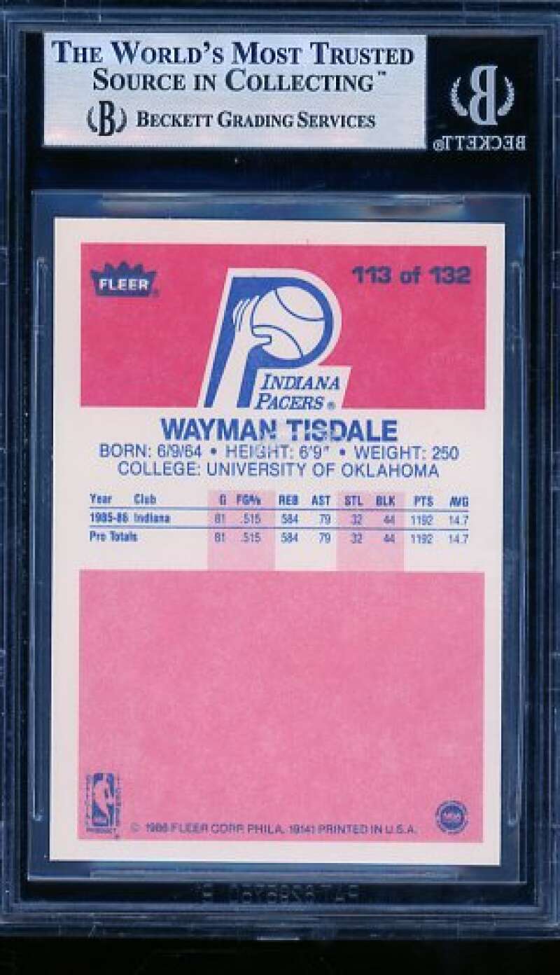 Wayman Tisdale Rookie Card 1986-87 Fleer #113 BGS 8.5 Image 2