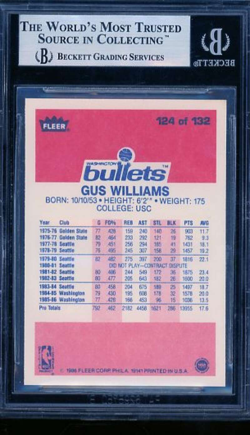 Gus Williams Card 1986-87 Fleer #124 BGS 8.5 Image 2