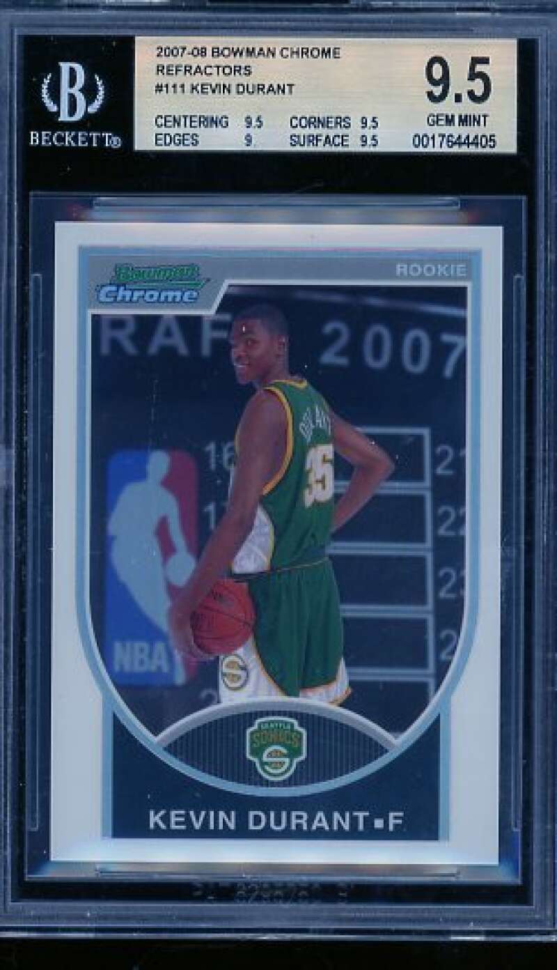 Kevin Durant Rookie 2007-08 Bowman Chrome Refractors (141/299) #111 BGS 9.5 Image 1