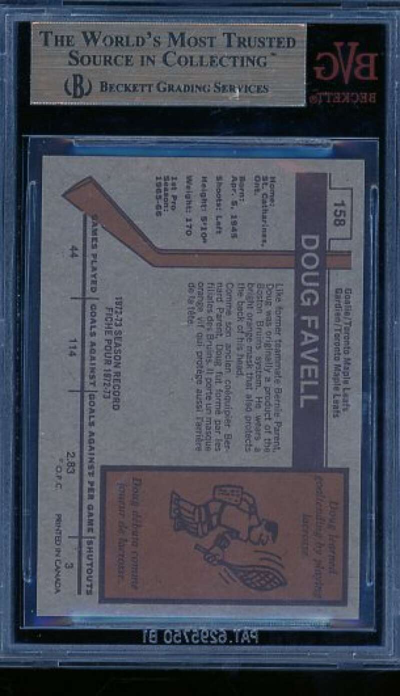 Doug Favell Card 1973-74 O-Pee-Chee #158 (pop 1) BGS BVG 9.5 Image 2