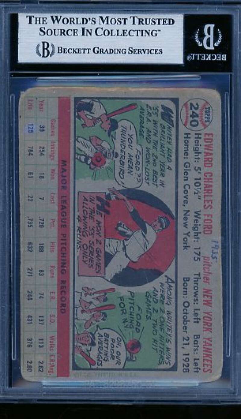 Whitey Ford Card 1956 Topps #240 BGS Authentic Altered Image 2