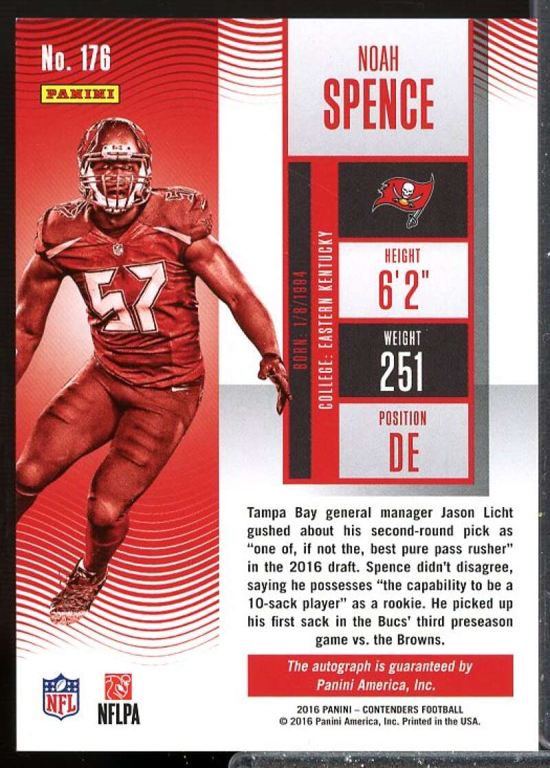 Noah Spence AU/99 Rookie 2016 Panini Contenders Rookie Championship Ticket #176  Image 2