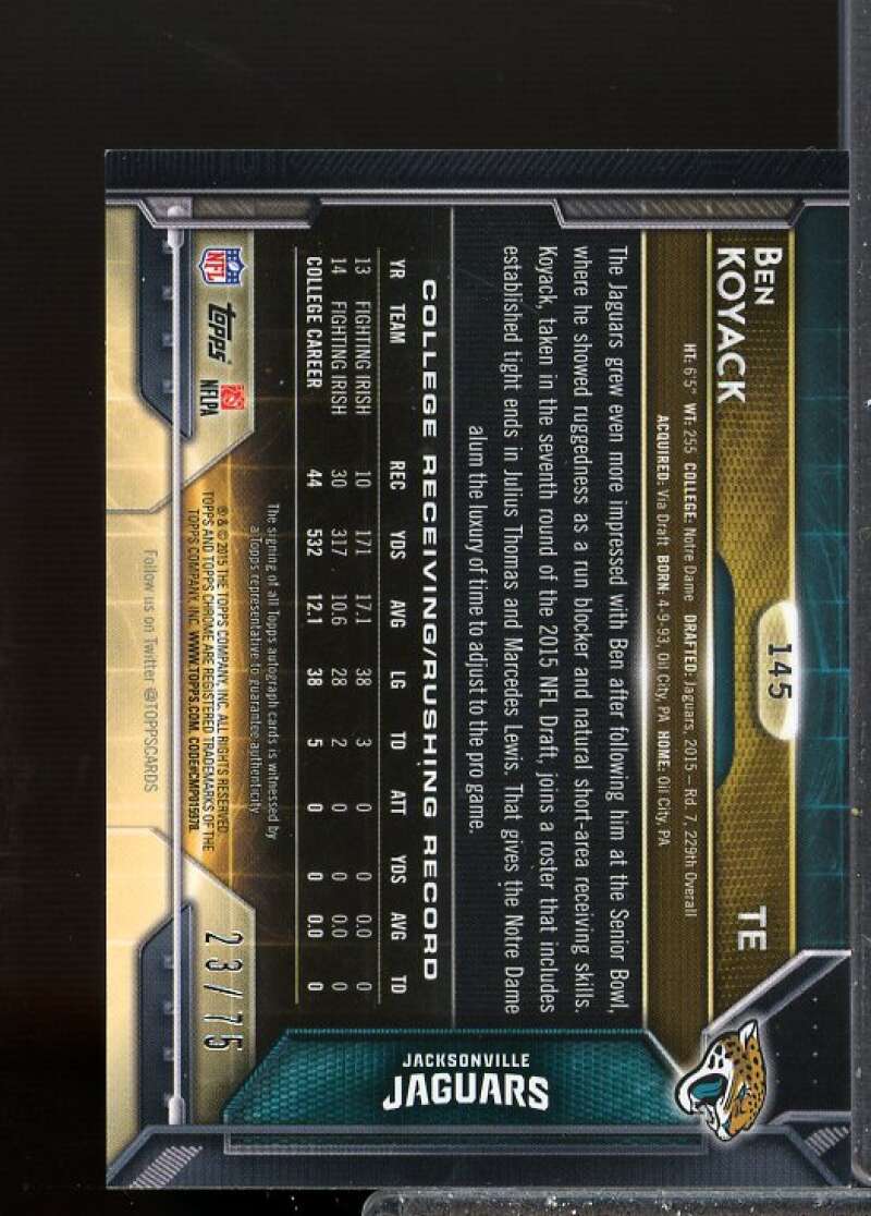 Ben Koyack Rookie 2015 Topps Chrome Mini Rookie Autographs Camo Refractors #145  Image 2