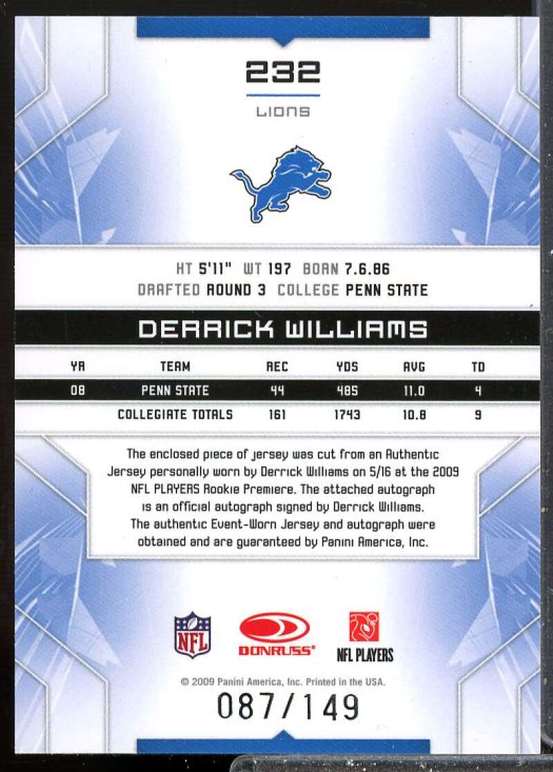 Derrick Williams JSY AU Rookie Card 2009 Limited Rookie #232  Image 2
