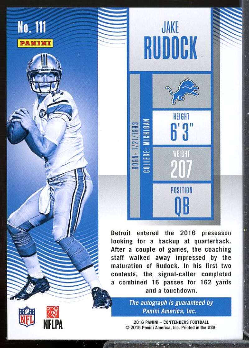 Jake Rudock AU Rookie Card 2016 Panini Contenders Rookie #111  Image 2